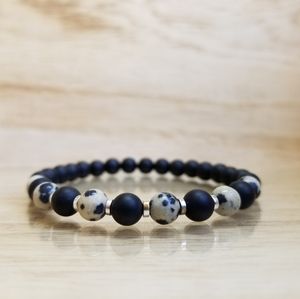 Dalmatian Jasper & Black Onyx Gemstone Bracelet